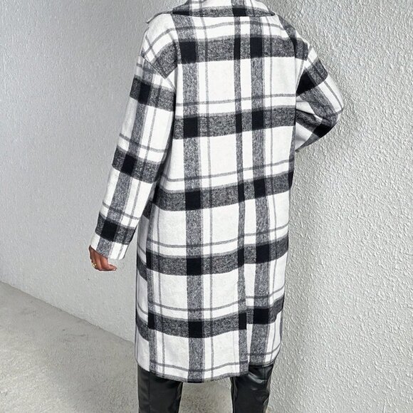 Plaid Print Drop Shoulder Overcoat Multicolor - Picture 3 of 6